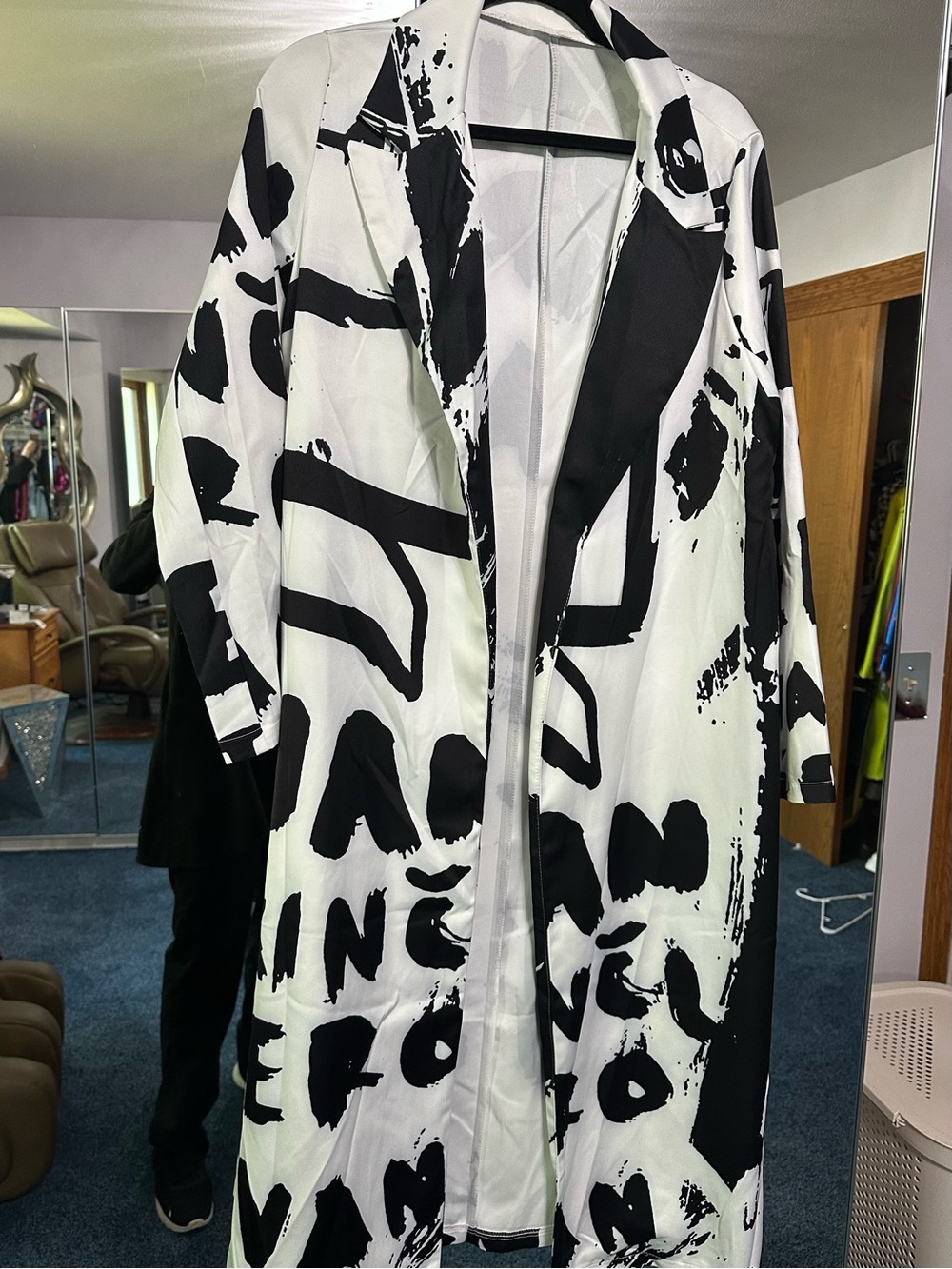 Black & White Graphic Long Coat